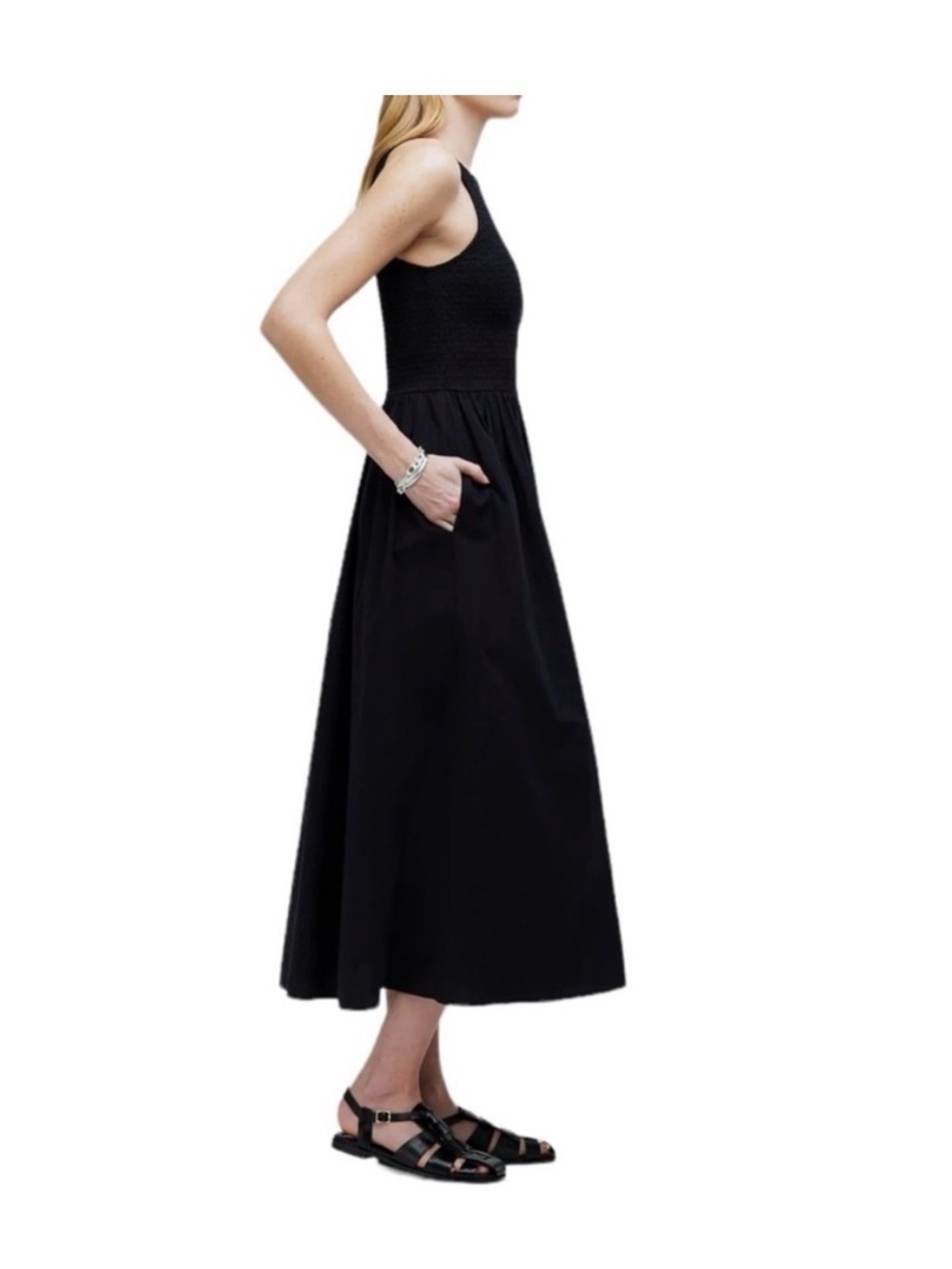 Madewell NWT Melody Midi Dress in True Black - Picture 2 of 8